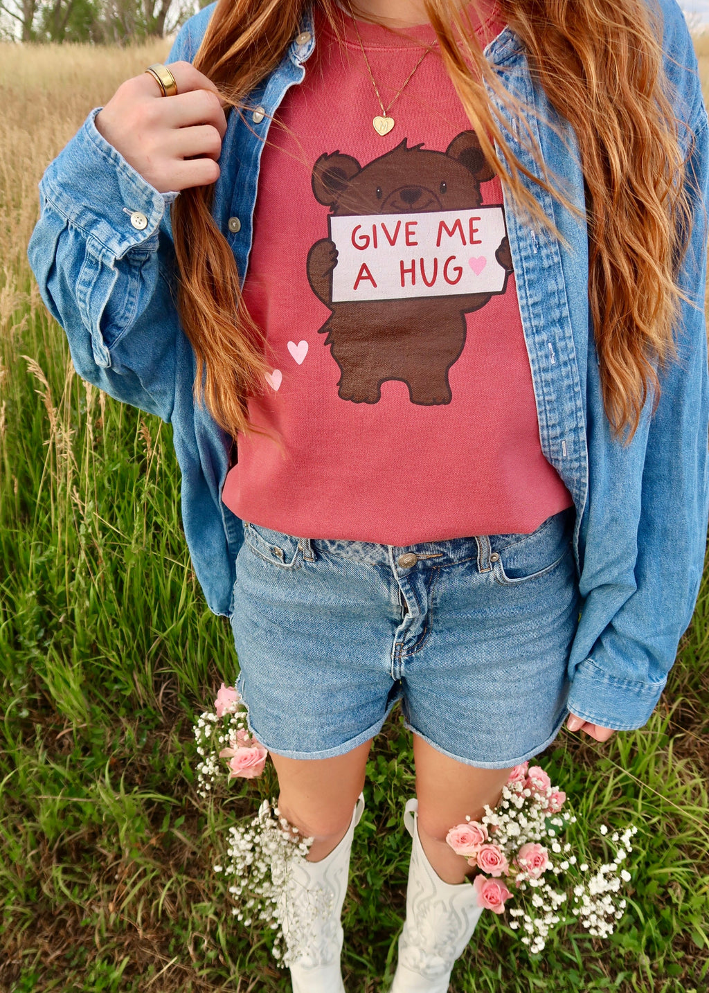 Give Me A Hug Bear Comfort Colors Crewneck
