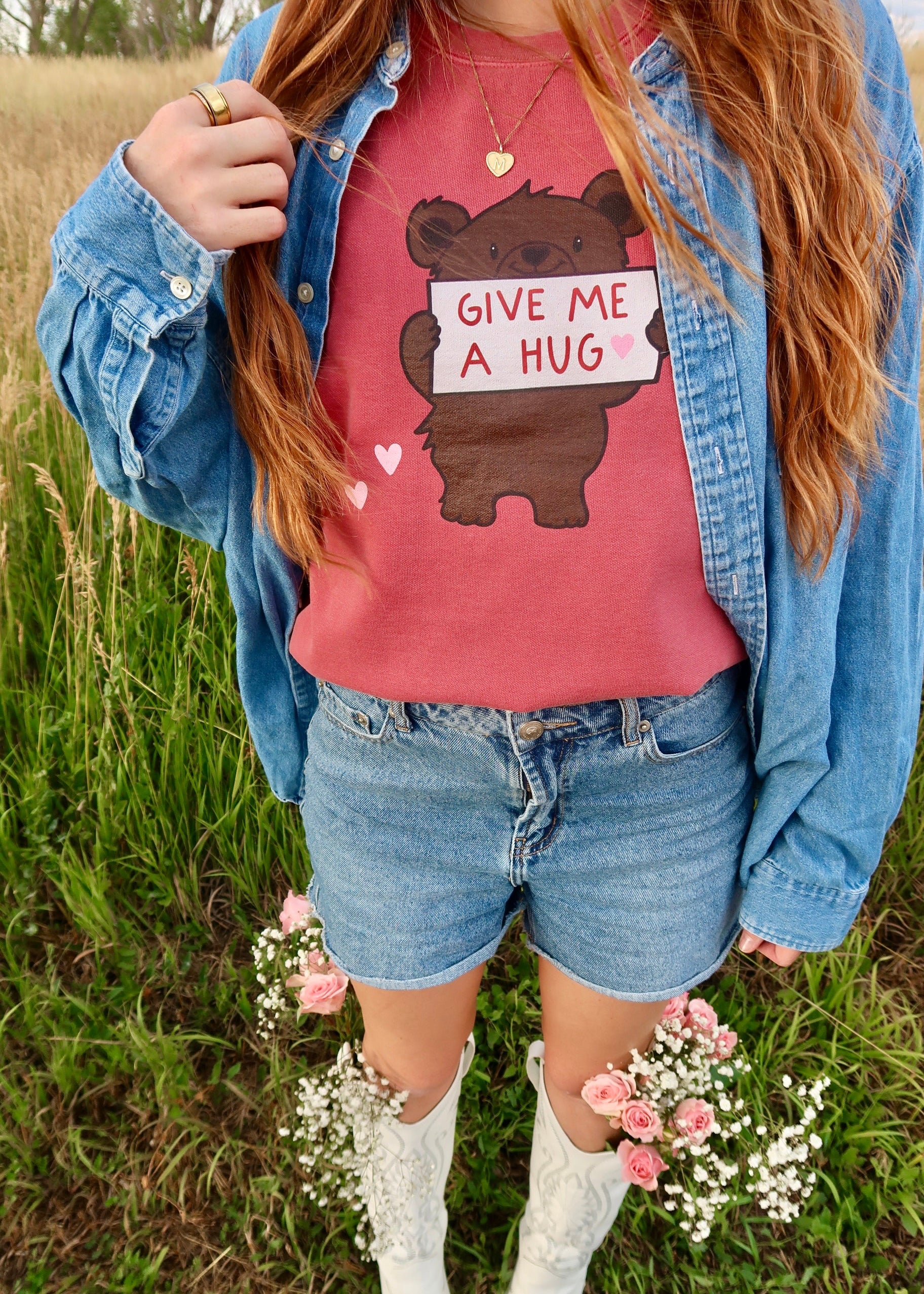 Give Me A Hug Bear Comfort Colors Crewneck